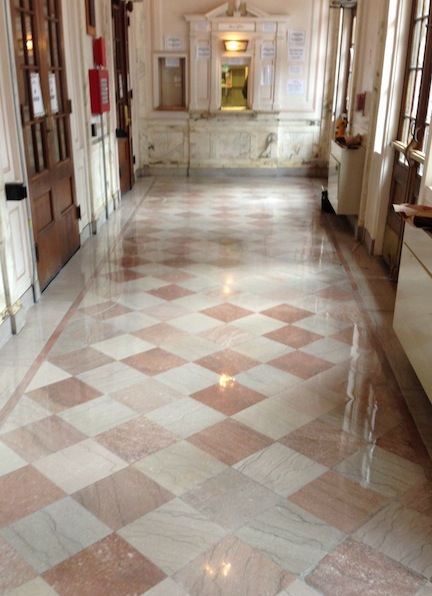 After: honed and polished, just a  portion of the marble restoration project 
