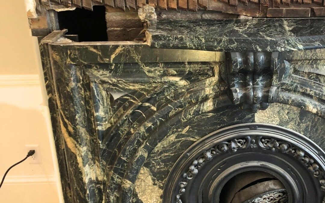 “Green Marble” Serpentine Fireplace Repair & Restoration